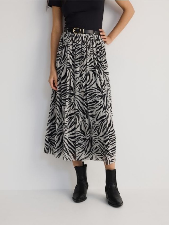 Plisowana spódnica z paskiem - złamana biel