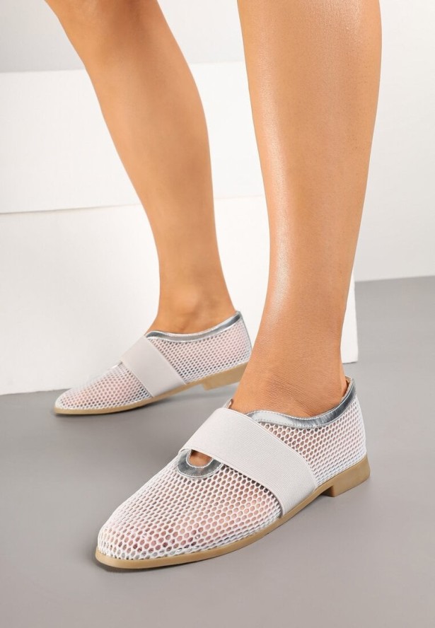 Srebrne Siateczkowe Balerinki Ozdobione Elastycznym Paskiem Selesi