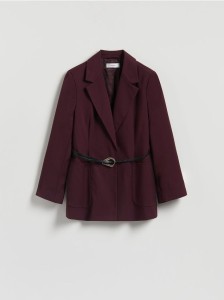 Marynarka z ozdobnym paskiem - mahoniowy