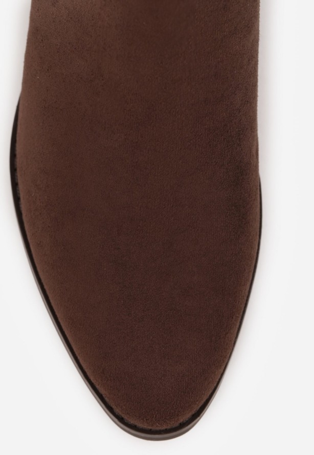 Ciemnobrązowe Ażurowe Botki Typu Kowbojki ze Skórzaną Wkładką Ozdobione Frędzlami Ceziva