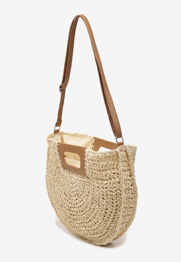 Jasnobeżowa Pleciona Torebka z Regulowanym Paskiem na Suwak Ivatre