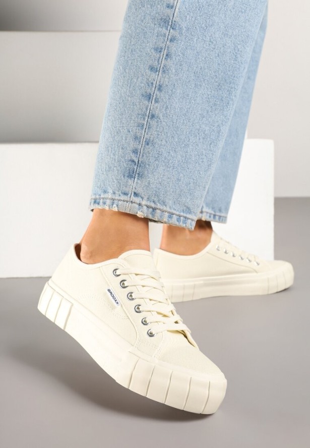 Beżowe Trampki na Grubej Podeszwie z Tłoczeniem Maitiana