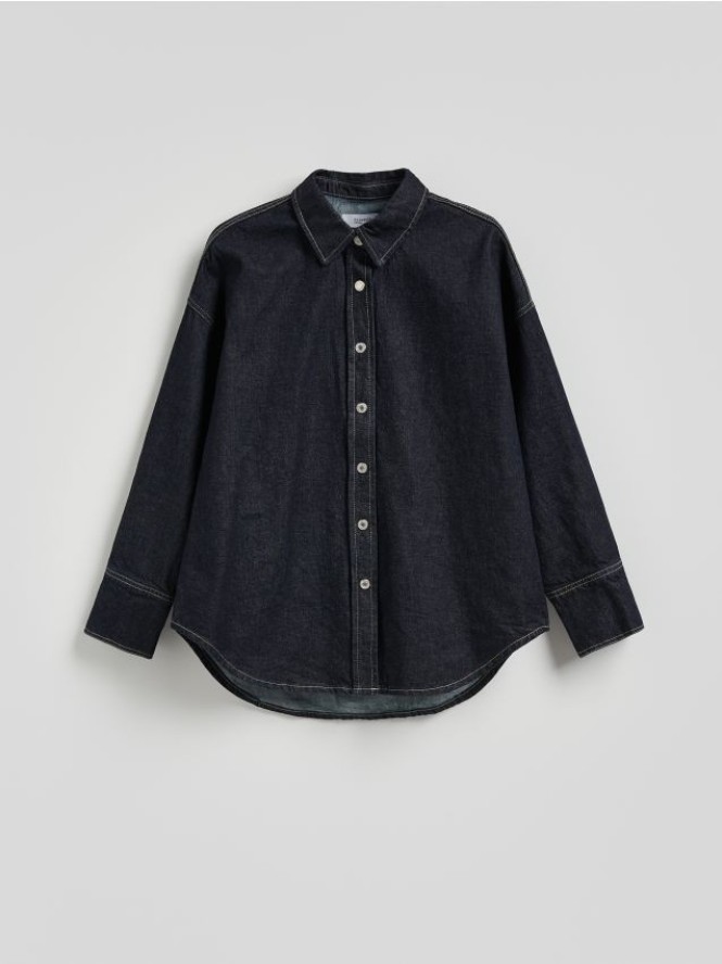 Jeansowa koszula oversize - granatowy