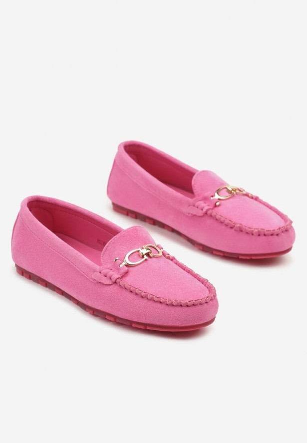 Fuksjowe Mokasyny z Imitacji Zamszu Zdobione Metaliczną Aplikacją Soltewi