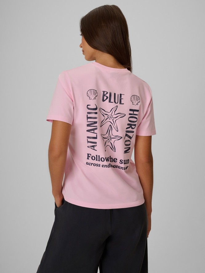 4F T-shirt relaxed z nadrukiem damski - różowy S