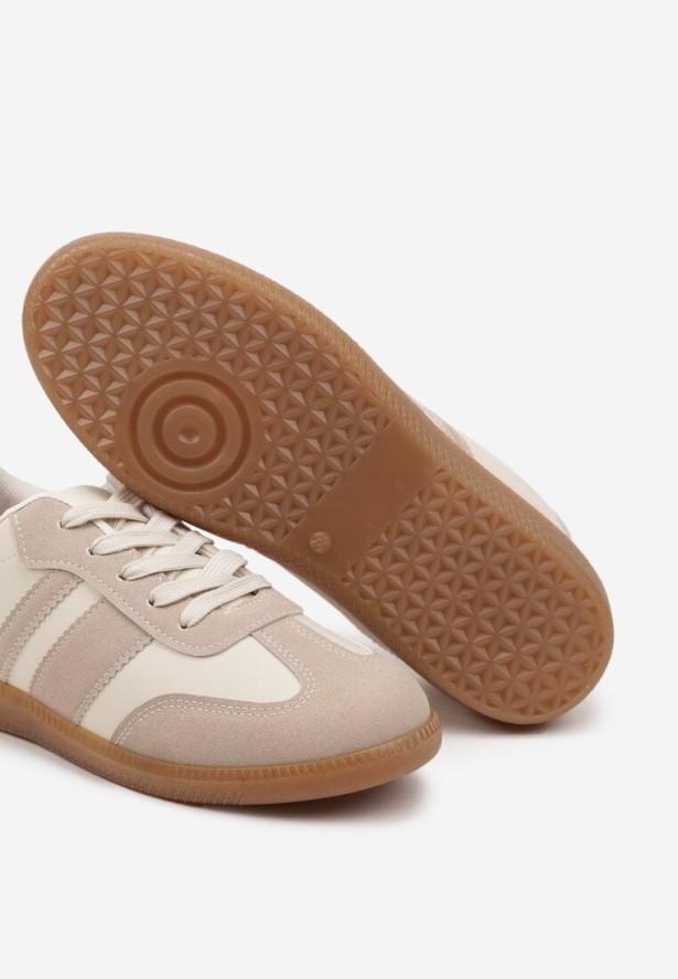 Beżowo-Białe Sneakersy Tenisówki z Ozdobnymi Paskami Danavin