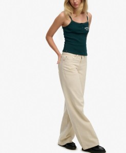 superdry Mid Rise Baggy Pants z 100% bawełny — luźny krój – Rice White