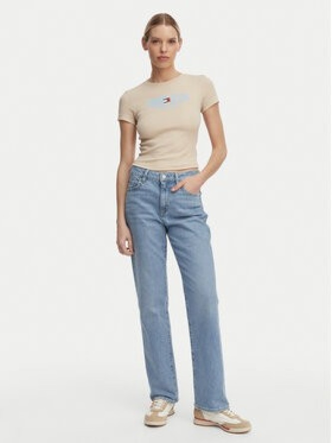 Tommy Jeans T-Shirt Wavy Flag DW0DW22272 Beżowy jasny Slim Fit