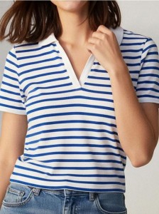 Prążkowana bluzka polo w paski - wielobarwny
