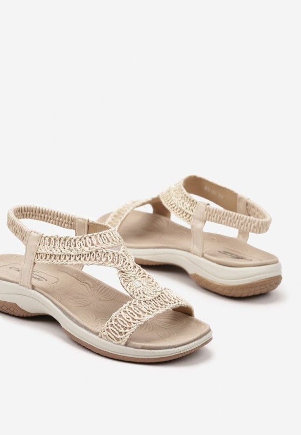Beżowe Sandały z Ozdobną Plecionką Tattilora