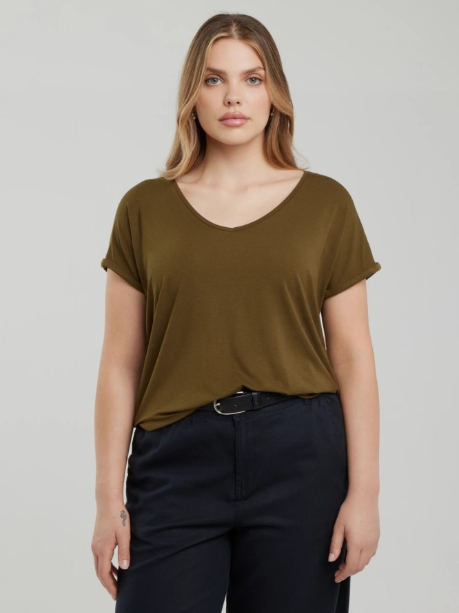 Koszulka damska o luźnym kroju khaki Valeria 303