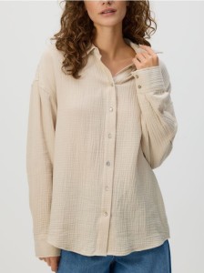 Koszula oversize z bawełnianego muślinu - beżowy