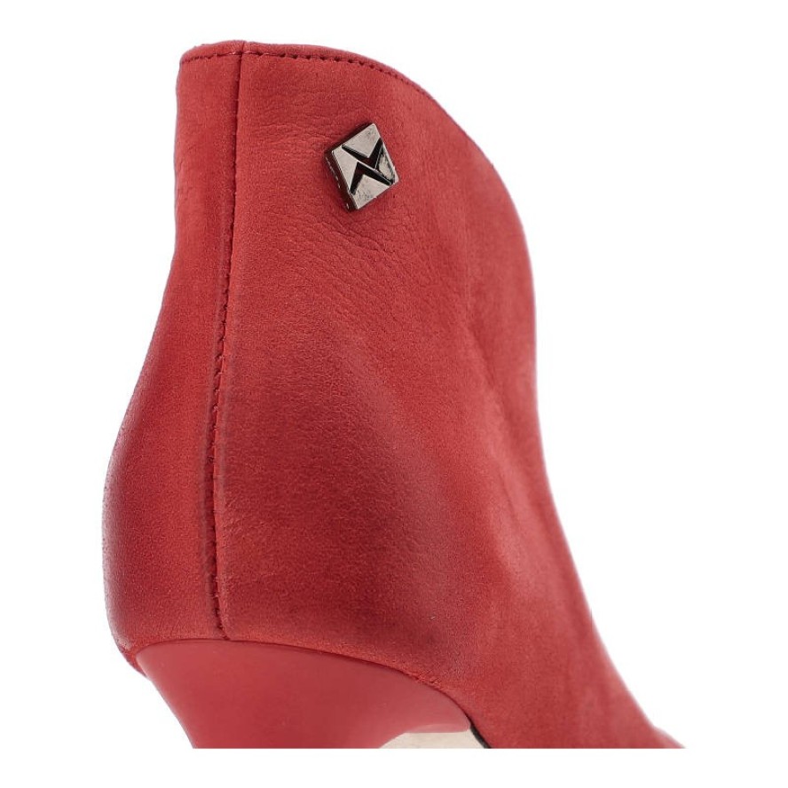 Czerwone Botki Carinii Eleganckie Skórzane Buty Na Obcasie