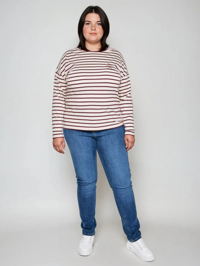 Bluzka damska w paski beżowo-bordowe Alerra 604