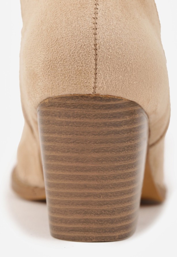 Beżowe Botki Typu Kowbojki VICES na Obcasie z Ażurową Cholewką Eranata