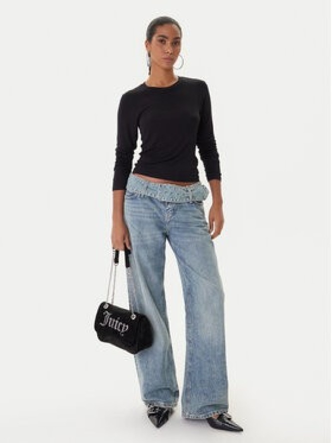 Juicy Couture Bluzka Slub JCWCT225312 Czarny Slim Fit