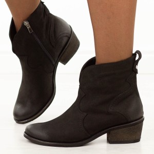 Czarne skórzane Polskie kowbojki damskie botki zimowe Deoni B71b1 Bk N