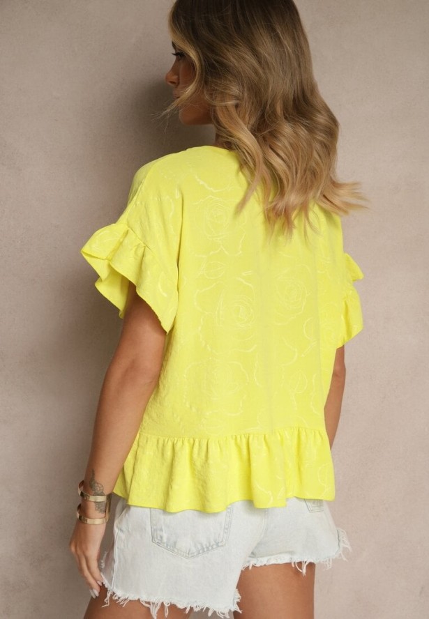 Żółta Bluzka Oversize Ozdobiona Falbanami Liriele