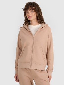 4F Bluza dresowa rozpinana z kapturem damska - beżowa XS