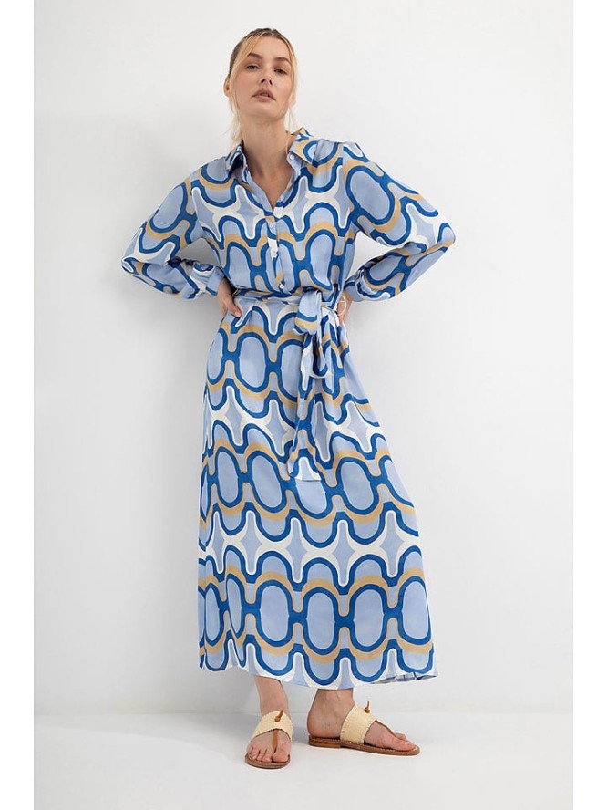 Josephine & Co Sukienka koszulowa "Dahlia" w kolorze niebiesko-beżowo-białym rozmiar: 40