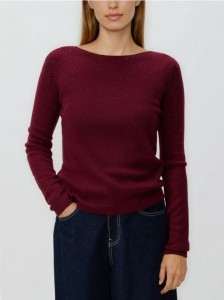 Sweter z błyszczącą aplikacją - bordowy