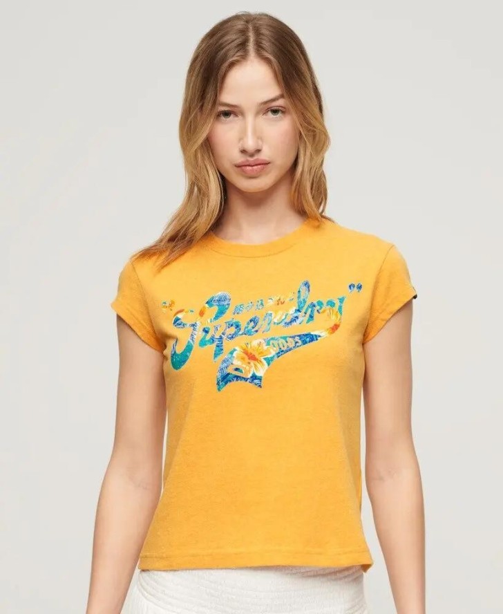 superdry T-shirt damski Floral Scripted Cap Slv z materiałów z recyklingu