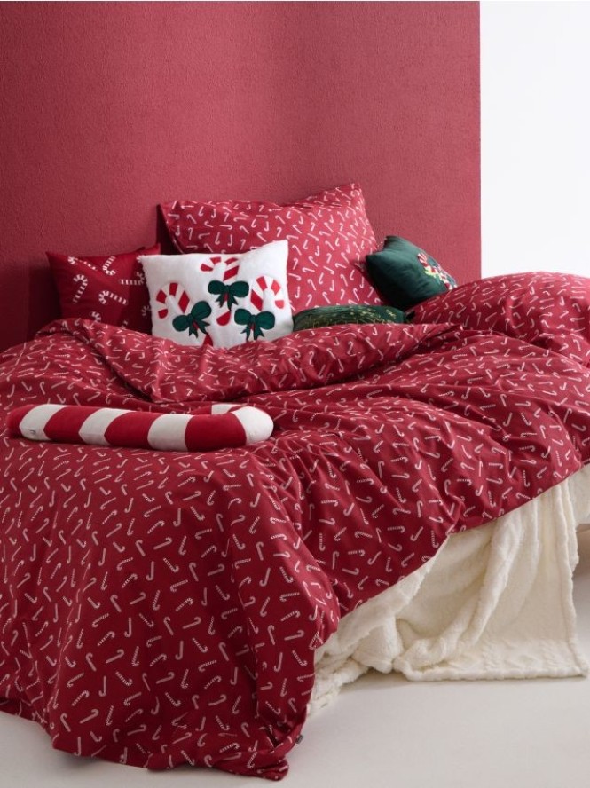 Komplet pościeli bawełnianej z motywem zimowym - czerwony