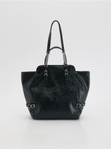 Torebka shopper z klamrami - czarny