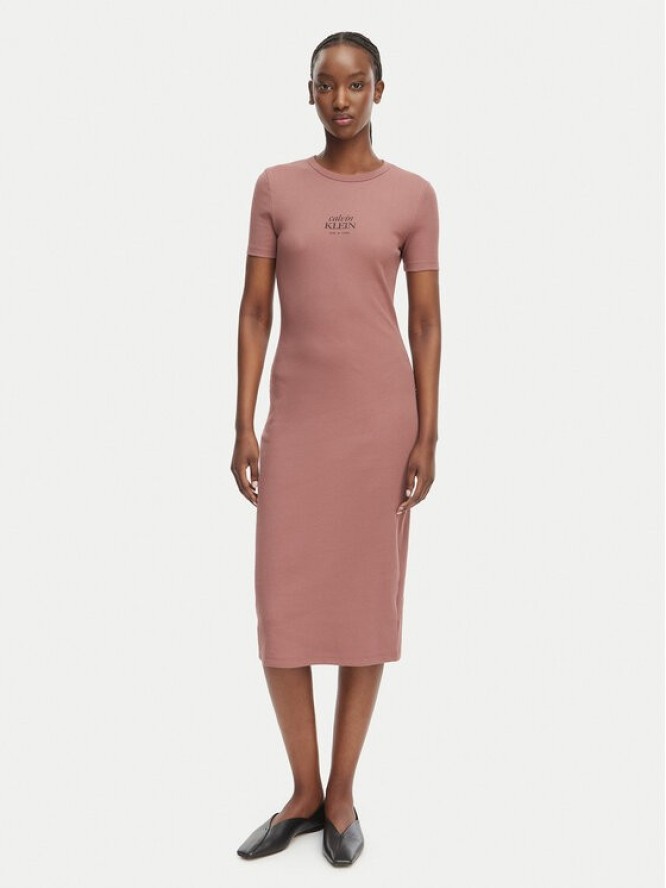 Calvin Klein Jeans Sukienka letnia LV044F241G Brązowy jasny Slim Fit