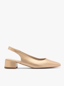 Złote czółenka damskie z otwartą piętą typu slingback