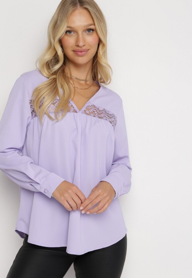 Fioletowa Bluzka z Haftem Destyn