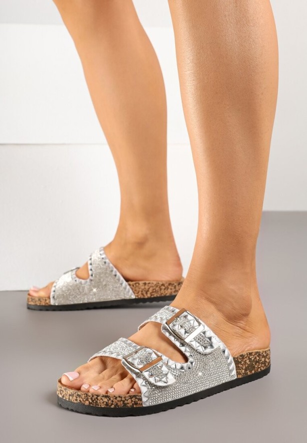 Srebrne Klapki Ozdobione Cyrkoniami i Klamrami Avelwia