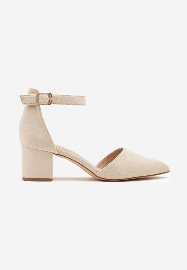 Beżowe Czółenka na Obcasie Vices ze Skórzaną Wkładką i Ozdobnym Paskiem Nurisella