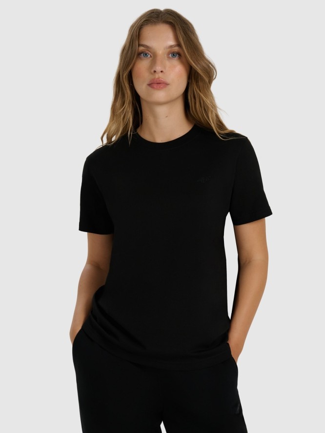 4F T-shirt regular gładki damski - czarny L