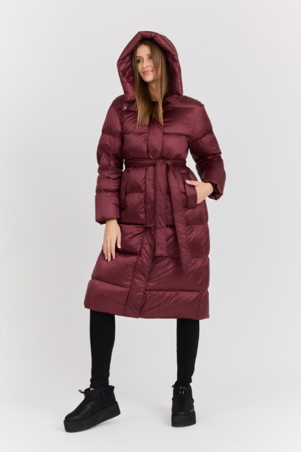 HETREGO Bordowy damski puchowy płaszcz Karen Woman Quilted Coat, Rozmiar 42 EU - 46 IT
