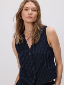 Garniturowa kamizelka z wiskozą - granatowy