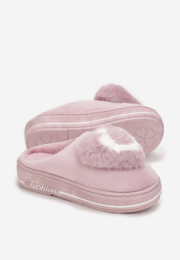 Różowe Kapcie na Grubej Podeszwie z Futrzaną Aplikacją Phoenix