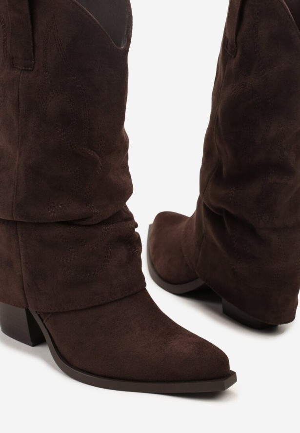 Ciemnobrązowe Botki Typu Kowbojki z Wywiniętą Cholewką Orruvie