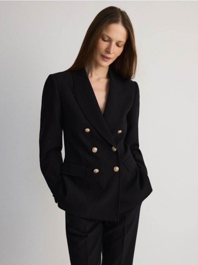 Dwurzędowa marynarka z dodatkiem wiskozy - czarny