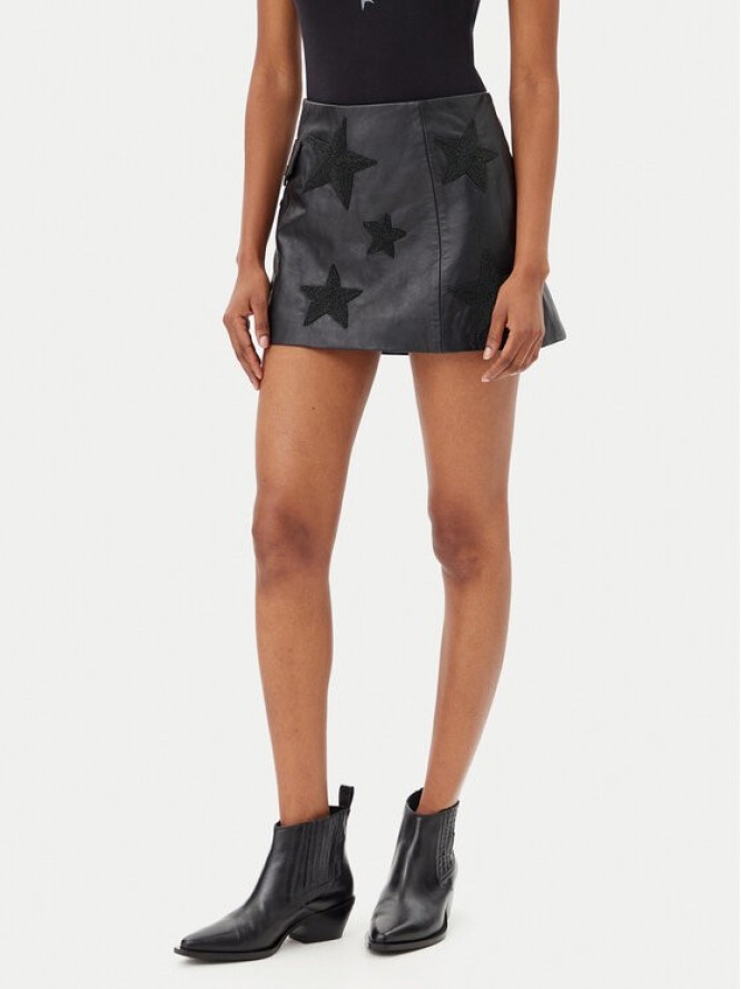 One Teaspoon Spódnica skórzana Embellished Star 27138 Czarny Regular Fit