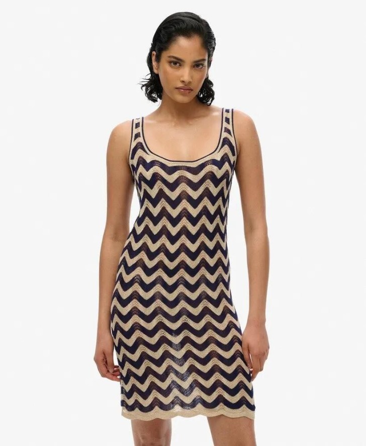 superdry Mini sukienka dzianinowa Zigzag Navy Gold