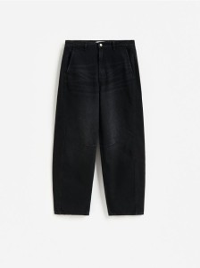 Jeansy barrel leg z przeszyciami - czarny