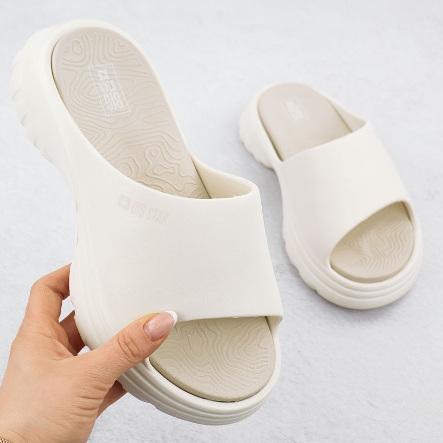 Klapki damskie sportowe na grubej podeszwie beżowe Big Star RR274A579