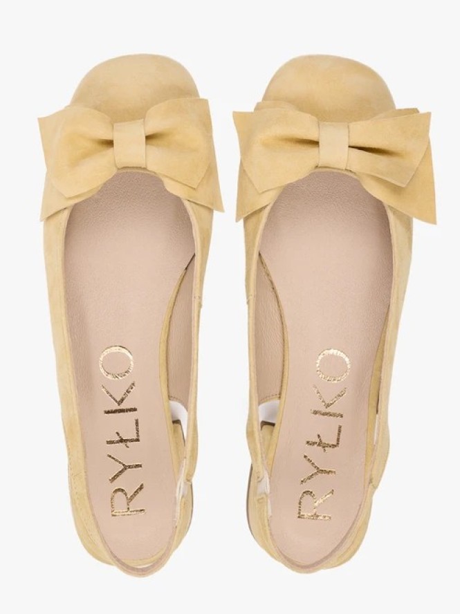 Jasnożółte czółenka slingback bez pięty z kokardką