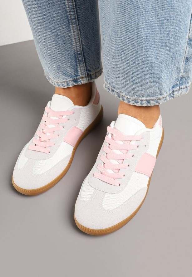 Biało-Różowe Sneakersy Retro w Stylu Klasycznych Tenisówek Tanonea