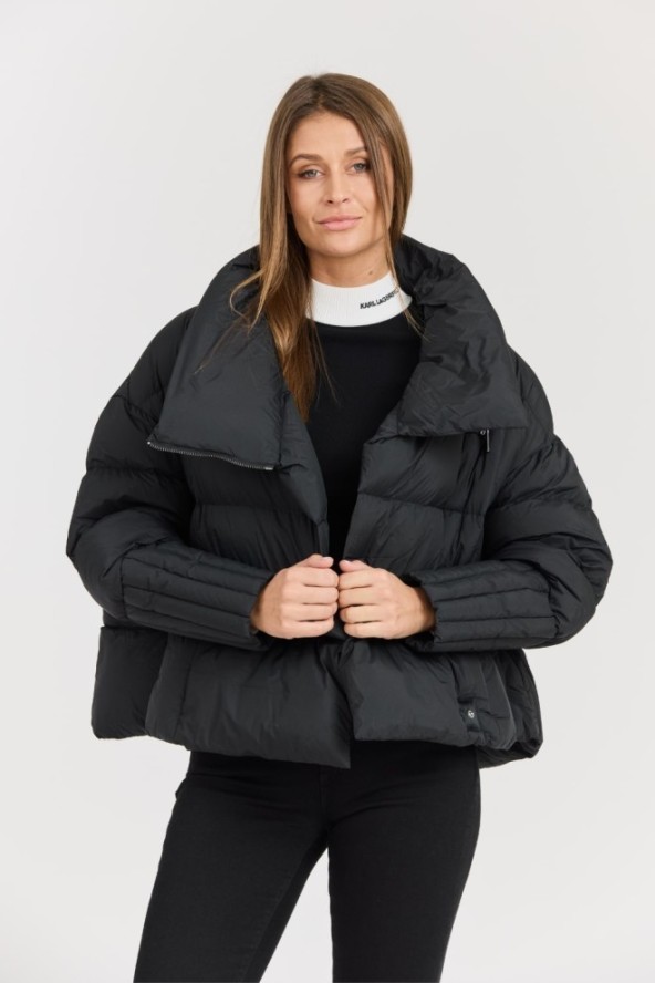 DIEGO M Czarna damska kurtka Giubbino Micropiuma - Collo Con Zip, Rozmiar S