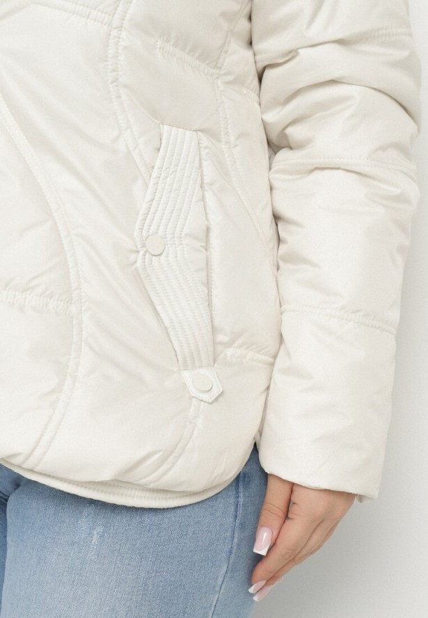 Jasnobeżowa Pikowana Kurtka z Odpinanym Kapturem i Kieszeniami Vilbia