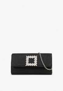 Czarna Torebka Kopertówka z Łańcuszkiem i Aplikacją w Kształcie Klamry Ahenli