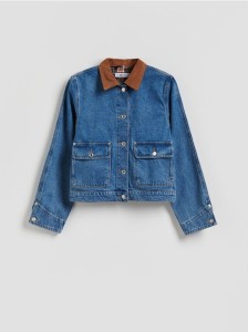Jeansowa kurtka z kontrastowym kołnierzykiem - niebieski