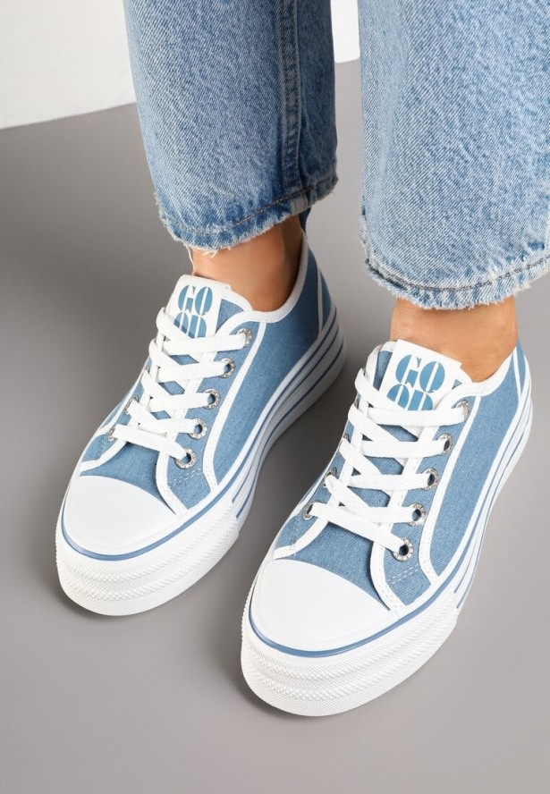 Jasnoniebieskie Trampki na Grubej Podeszwie z Cyrkoniami Asgerda